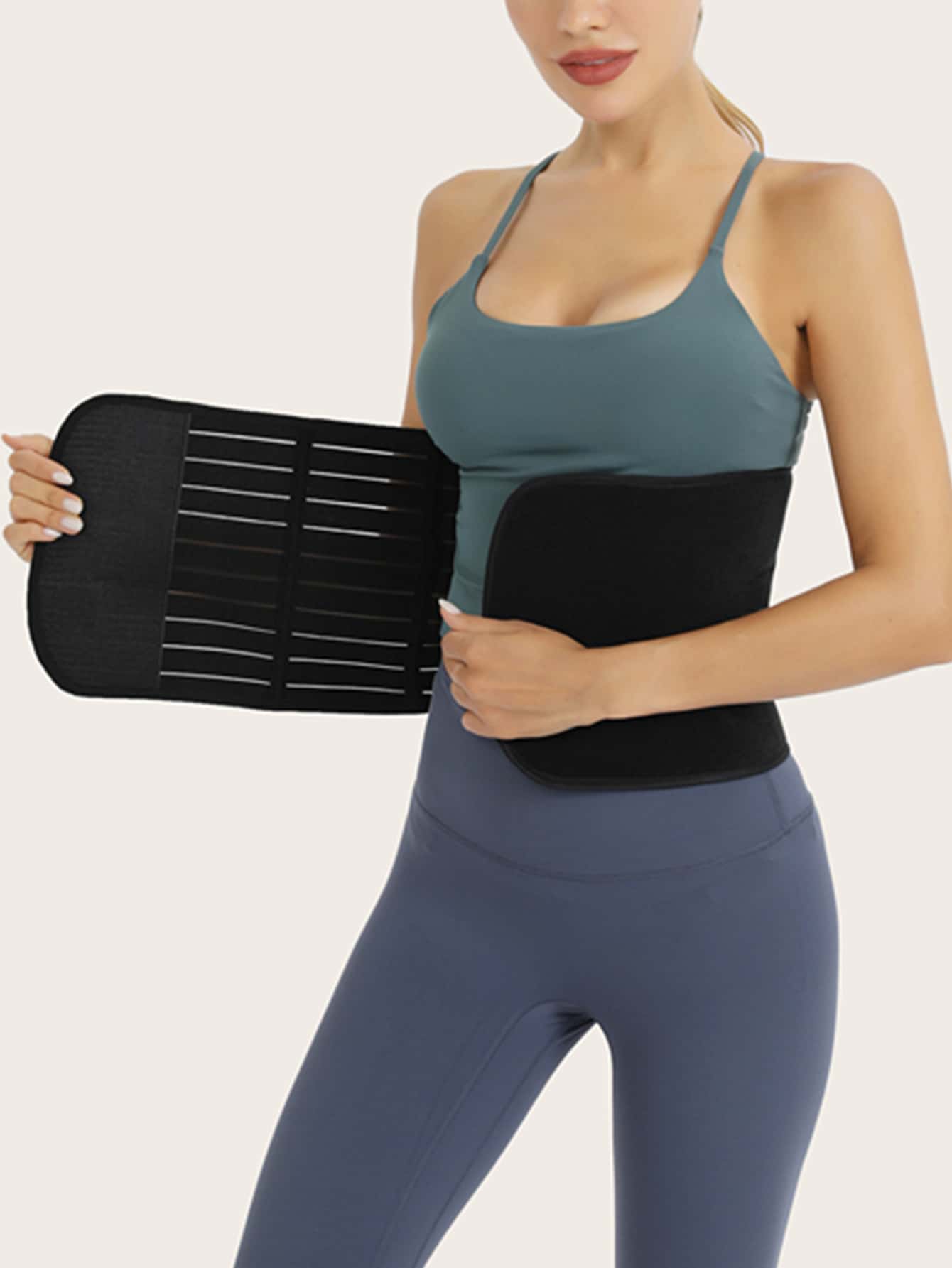 合成橡膠運動造型腹帶塑身腰部訓練器束腰胸衣 - 黑色 - 查看 1