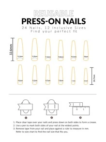 Christmas 24pcs Long Coffin Santa Claus Pattern Fake Nail & 1pc Nail File & 1sheet Nail Tape