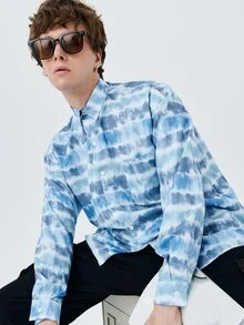 Hombres Camisa de tie dye - Azul - Ver 6