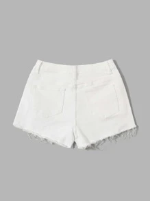 Shorts en mezclilla desgarro ribete sin dobladillo - Blanco - Ver 2