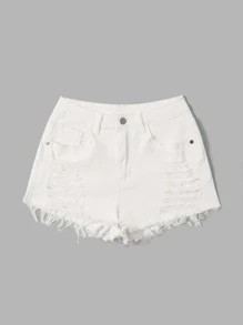 Shorts en mezclilla desgarro ribete sin dobladillo - Blanco - Ver 4