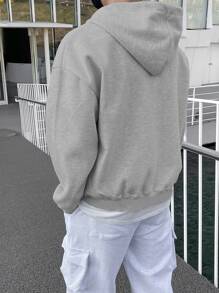 DAZY Hombres Capucha de dos usos cremallera de hombros caídos con cordón - Gris - Ver 2