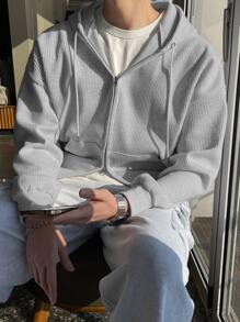 DAZY Hombres Capucha de dos usos cremallera de hombros caídos con cordón - Gris - Ver 4