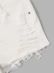 Shorts en mezclilla desgarro ribete sin dobladillo - Blanco - Ver 5