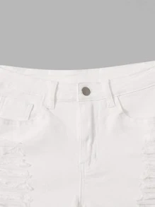 Shorts en mezclilla desgarro ribete sin dobladillo - Blanco - Ver 6