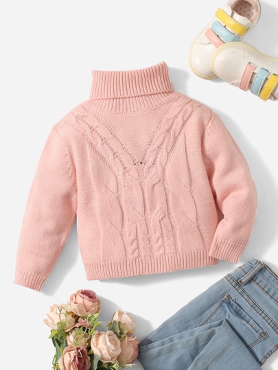 SHEIN 嬰兒高領麻花編織套頭毛衣