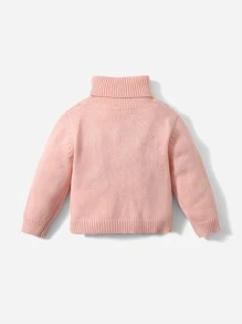 SHEIN 嬰兒高領麻花編織套頭毛衣 - 珊瑚粉 - 查看 2