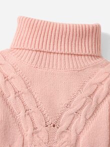 SHEIN 嬰兒高領麻花編織套頭毛衣 - 珊瑚粉 - 查看 4