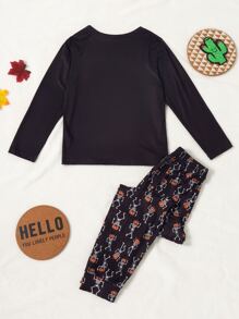 Boys Halloween Print PJ Set - Black - View 2