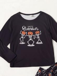 Boys Halloween Print PJ Set - Black - View 5