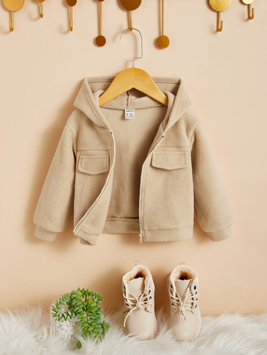 SHEIN Baby Flap Pocket Hooded Jacket