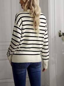 SHEIN Frenchy Striped Pattern Drop Shoulder Jumper - Apricot - View 2