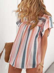 Breezaya 條紋圖案繫帶領蝴蝶袖襯衫 - 彩色 - 查看 4