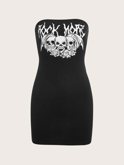 Skull & Letter Graphic Tube Bodycon Dress