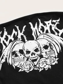 ROMWE PUNK Skull & Letter Graphic Tube Bodycon Dress - Black - View 3