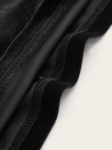 SHEIN BAE Off Shoulder Fuzzy Trim Velvet Top & Skirt - Black - View 4