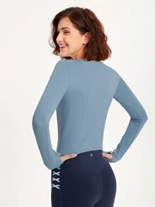 GLOWMODE FeatherFit™ Cutout Crop Long Sleeve Athletic Top - Blue - View 3