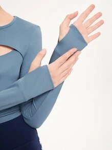 GLOWMODE FeatherFit™ Cutout Crop Long Sleeve Athletic Top - Blue - View 6