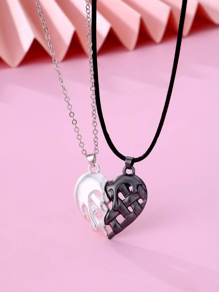 2 Miếng Cô gái Tính hai mặt Mạ Hợp kim kẽm Từ tính Dây chuyền Với Trái tim rỗng Thiết kế , Đối với Mặc hàng ngày - Nhiều màu - Xem 1