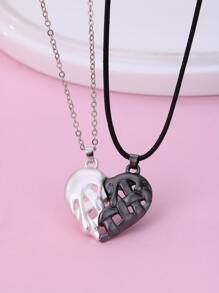 2 Miếng Cô gái Tính hai mặt Mạ Hợp kim kẽm Từ tính Dây chuyền Với Trái tim rỗng Thiết kế , Đối với Mặc hàng ngày - Nhiều màu - Xem 2