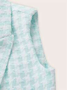 SHEIN 格子圖案雙排釦粗花呢背心大衣 - 藍白色 - 查看 4