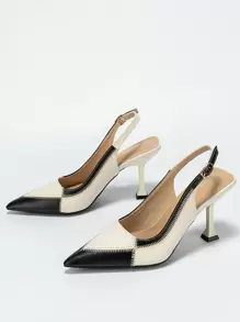 Fall/Winter Two Tone Stitch Detail Slingback Pumps, Multicolor Elegant Shoes For Women With Buckle And Color-Block Design High Heels,Elegant