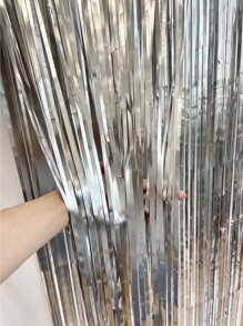 1 pieza Cortina unicolor fiesta decorativa con fleco - Plateado - Ver 2