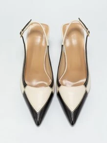 Fall/Winter Two Tone Stitch Detail Slingback Pumps, Multicolor Elegant Shoes For Women With Buckle And Color-Block Design High Heels,Elegant