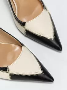 Fall/Winter Two Tone Stitch Detail Slingback Pumps, Multicolor Elegant Shoes For Women With Buckle And Color-Block Design High Heels,Elegant