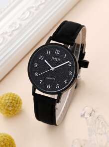 1 pieza Reloj cuarzo de puntero redondo & 1 pieza Pulsera - Negro - Ver 2