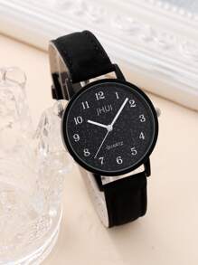1 pieza Reloj cuarzo de puntero redondo & 1 pieza Pulsera - Negro - Ver 3