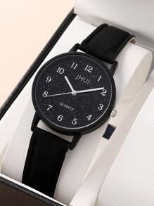 1 pieza Reloj cuarzo de puntero redondo & 1 pieza Pulsera - Negro - Ver 4