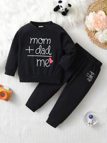 Baby Boy Heart And Letter Graphic Pullover & Joggers - Black - View 1