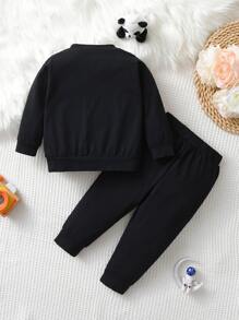 Baby Boy Heart And Letter Graphic Pullover & Joggers - Black - View 2