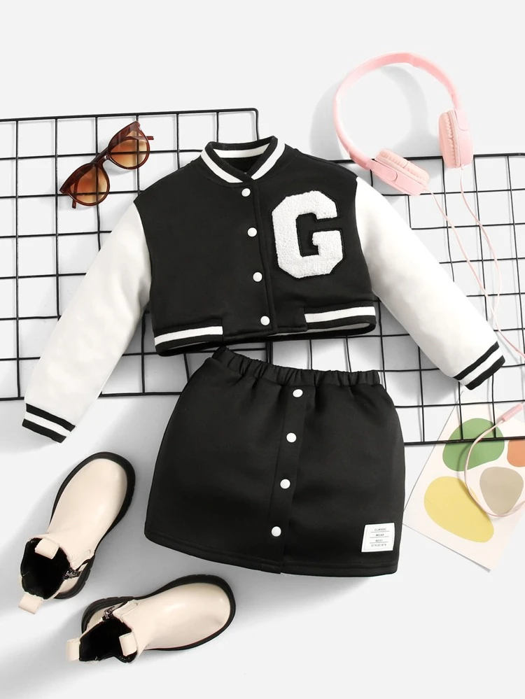 Baby Girl Two Tone Bomber Jacket & Skirt