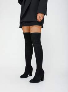 Faux Suede Slip On Sock Boots - Black - View 2