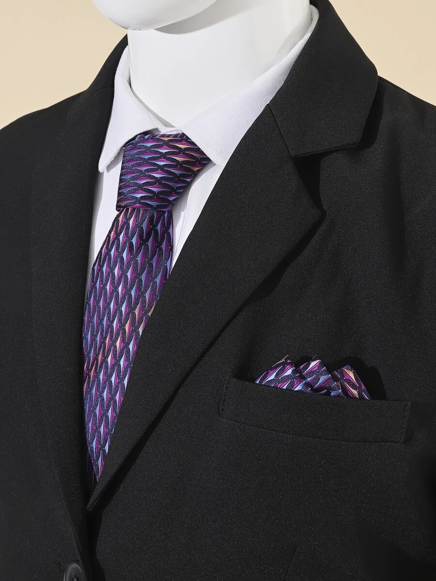 Men Geometric Pattern Tie & Bandana - Multicolor - View 1