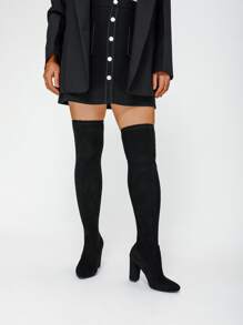 Faux Suede Slip On Sock Boots - Black - View 4