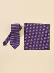 Men Geometric Pattern Tie & Bandana - Multicolor - View 2