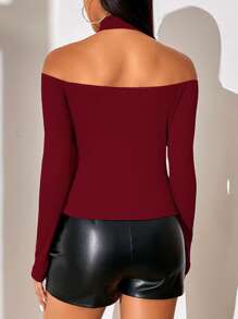 SHEIN Privé Solid Criss Cross Halter Neck Tee