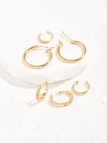 2pairs Rhinestone Decor Hoop Earrings & 2pcs Ear Cuff Copper Jewelry - Yellow Gold - View 3