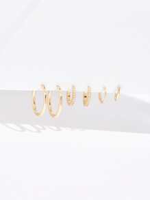 2pairs Rhinestone Decor Hoop Earrings & 2pcs Ear Cuff Copper Jewelry - Yellow Gold - View 5