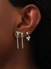 6pcs Rhinestone Cross Decor Earrings - Silver - View 1