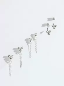 6pcs Rhinestone Cross Decor Earrings - Silver - View 2