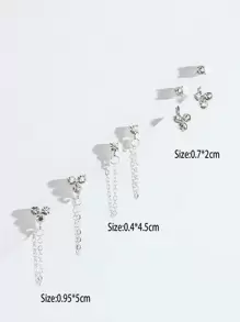 6pcs Rhinestone Cross Decor Earrings - Silver - View 3