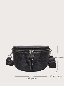 Crocodile Embossed Saddle Bag - Black - View 8