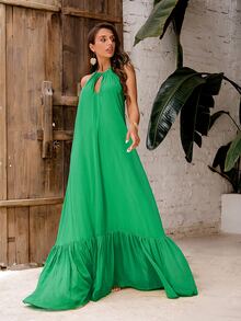 LOVE&LEMONADE 後背繫帶掛脖連衣裙 - 綠色 - 查看 3