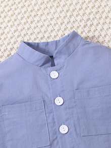 Baby Patched Pocket Button Up Shirt & Pants - Dusty Blue - View 3