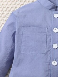 Baby Patched Pocket Button Up Shirt & Pants - Dusty Blue - View 4