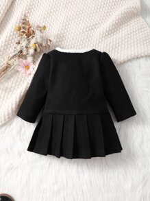 嬰兒拼接邊百褶下擺外套 - 黑色 - 查看 2